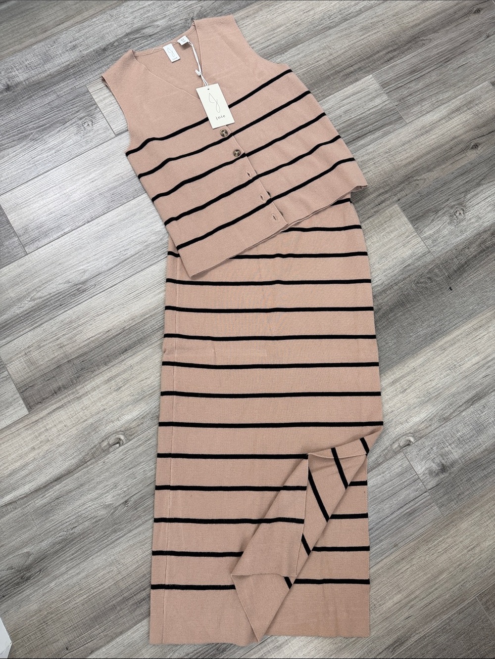 J.O.A. Blush Pink and Black Striped Knit Maxi Set